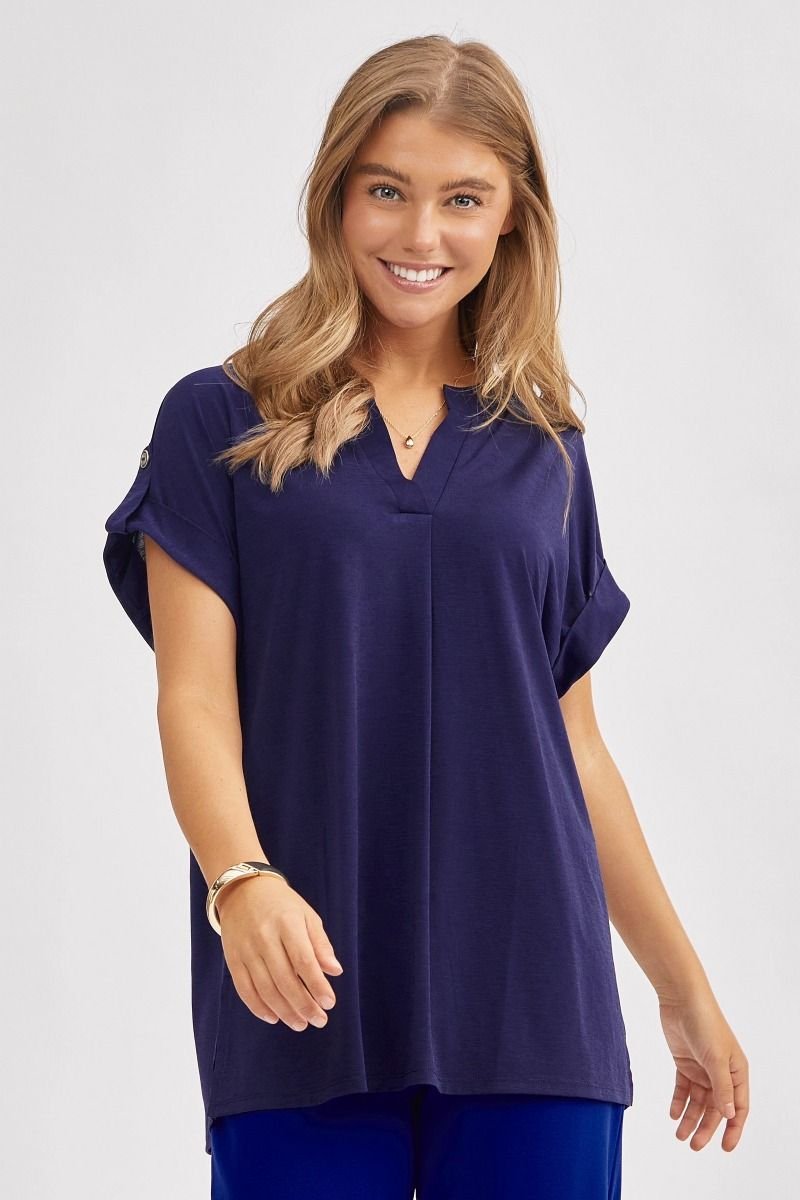 Lizzy Short Sleeve Top - Navy | Dear Scarlett - Dear Scarlett Wrinkle Free Top - Jimberly's Boutique - Olive Branch - Mississippi