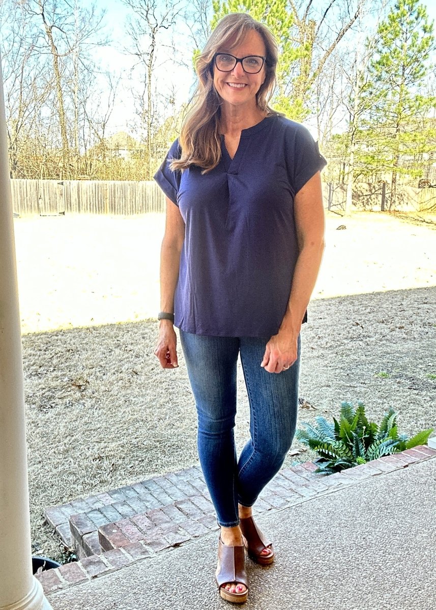 Lizzy Short Sleeve Top - Navy | Dear Scarlett - Dear Scarlett Wrinkle Free Top - Jimberly's Boutique - Olive Branch - Mississippi