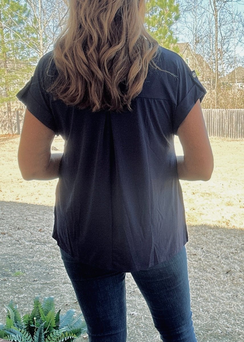 Lizzy Short Sleeve Top - Navy | Dear Scarlett - Dear Scarlett Wrinkle Free Top - Jimberly's Boutique - Olive Branch - Mississippi