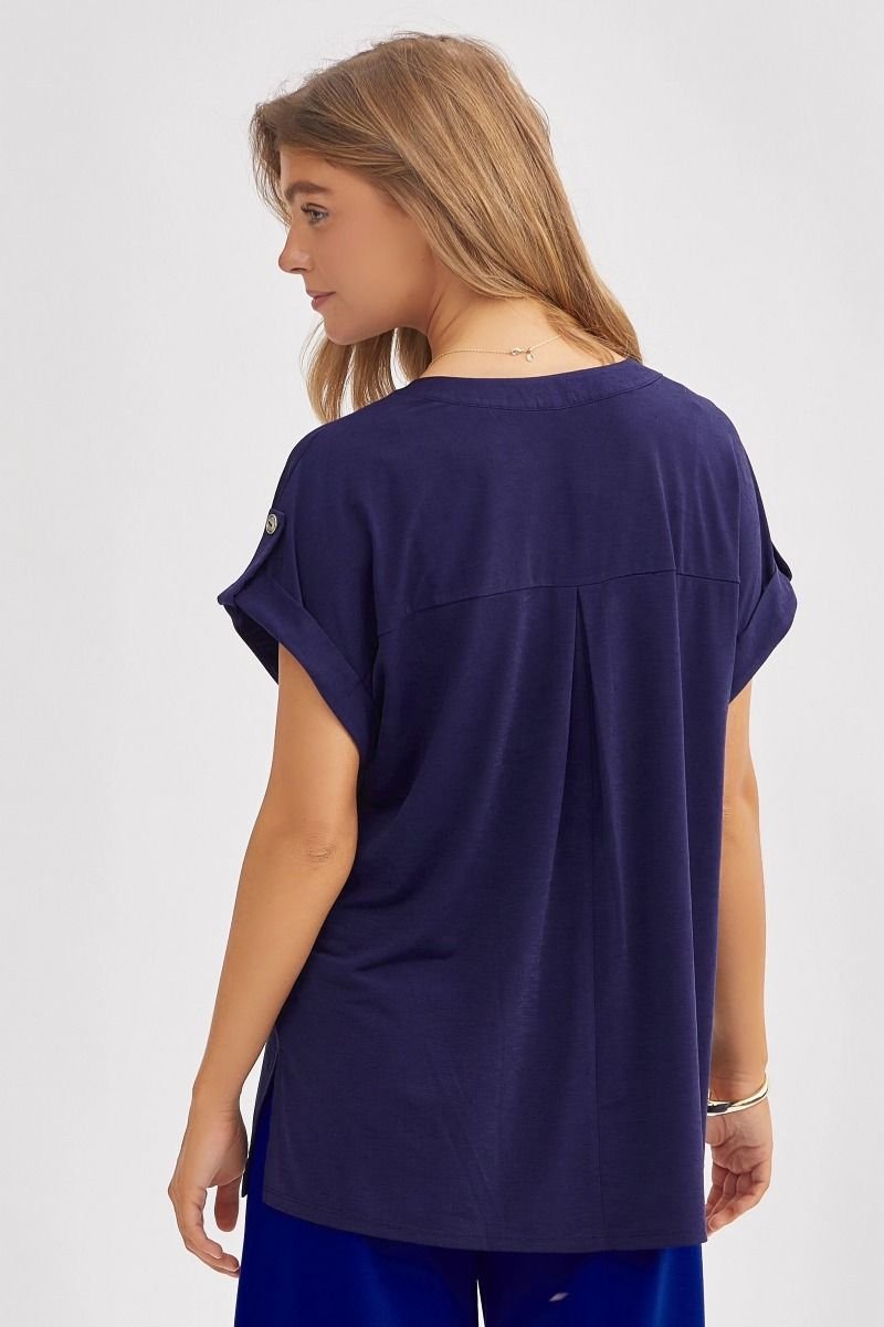 Lizzy Short Sleeve Top - Navy | Dear Scarlett - Dear Scarlett Wrinkle Free Top - Jimberly's Boutique - Olive Branch - Mississippi