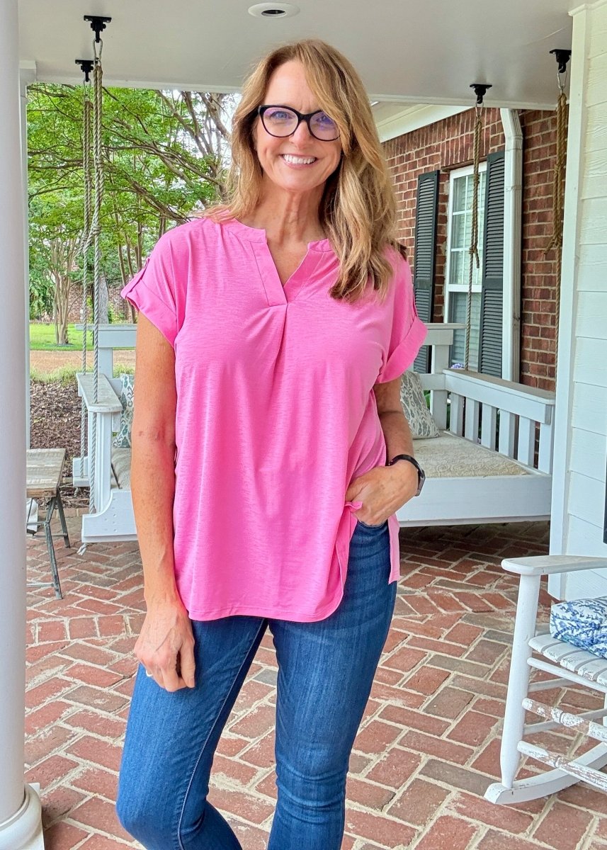 Lizzy Short Sleeve Top - Pink | Dear Scarlett - Dear Scarlett Wrinkle Free Top - Jimberly's Boutique - Olive Branch - Mississippi