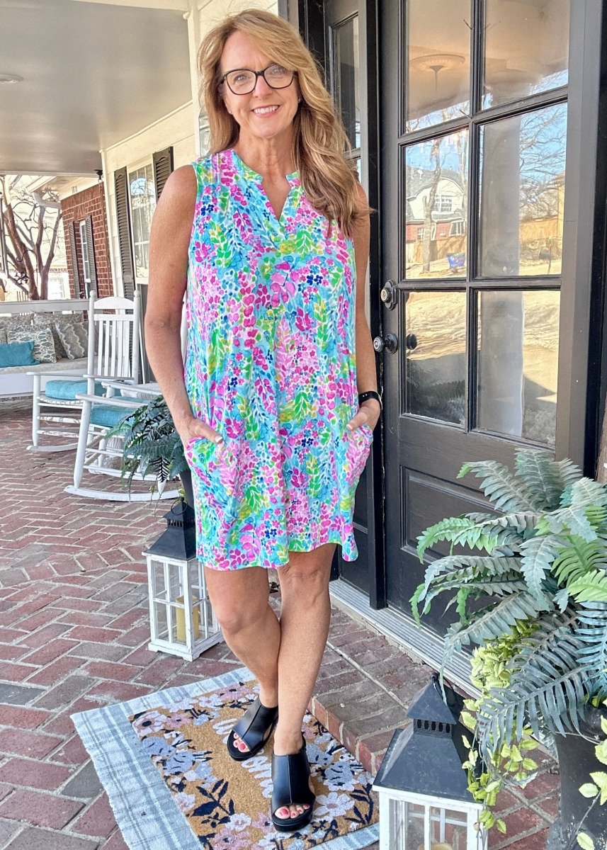 Lizzy Tank Dress - Mint/Pink Floral | Dear Scarlett - Dear Scarlett Wrinkle Free Dress - Jimberly's Boutique - Olive Branch - Mississippi