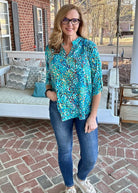 Lizzy Teal Multi Wrinkle Free Top | Dear Scarlett - Casual Top -Jimberly's Boutique-Olive Branch-Mississippi