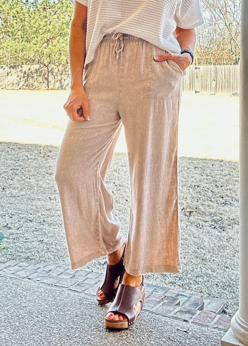Lucinda Acid Wash Pants - Ash Mocha - linen pants - Jimberly's Boutique - Olive Branch - Mississippi