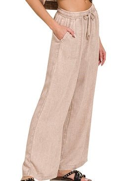 Lucinda Acid Wash Pants - Ash Mocha - linen pants - Jimberly's Boutique - Olive Branch - Mississippi
