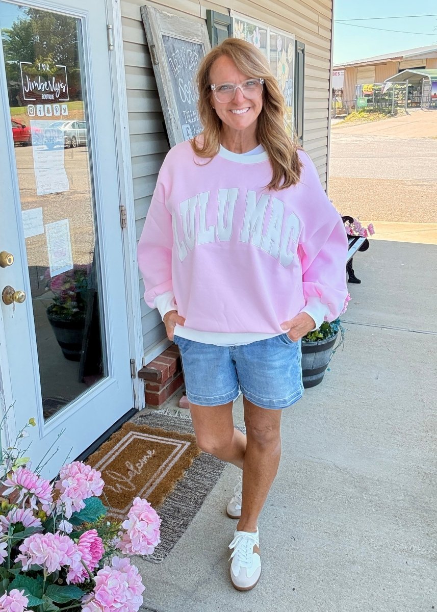 LULU MAC Sweatshirt - Color Block Pink/White - Stitch - LULU MAC Sweatshirt - Jimberly's Boutique - Olive Branch - Mississippi