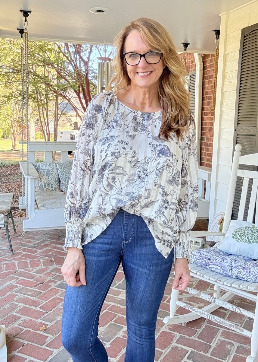 Lurex Floral Print Top - Black | Umgee - Umgee Top - Jimberly's Boutique - Olive Branch - Mississippi