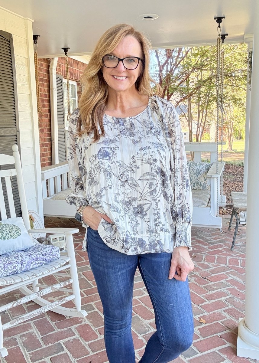 Lurex Floral Print Top - Black | Umgee - Umgee Top - Jimberly's Boutique - Olive Branch - Mississippi