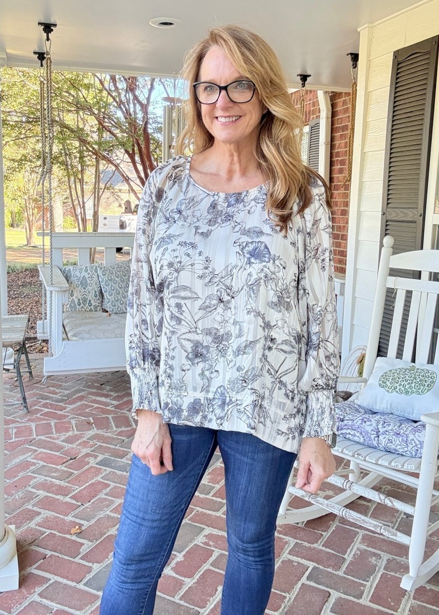 Lurex Floral Print Top - Black | Umgee - Umgee Top - Jimberly's Boutique - Olive Branch - Mississippi