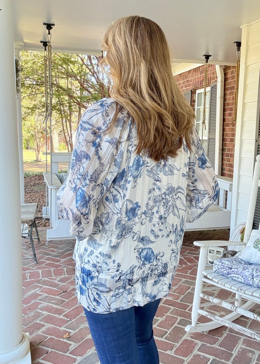 Lurex Floral Print Top - Blue | Umgee - Umgee Top - Jimberly's Boutique - Olive Branch - Mississippi