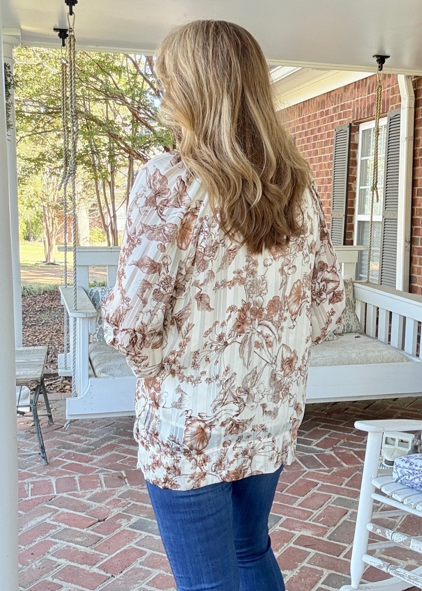 Lurex Floral Print Top - Brown | Umgee - Umgee Top - Jimberly's Boutique - Olive Branch - Mississippi