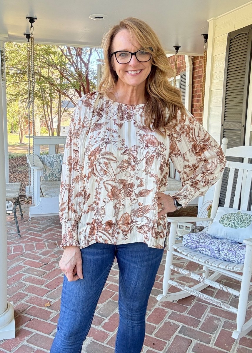 Lurex Floral Print Top - Brown | Umgee - Umgee Top - Jimberly's Boutique - Olive Branch - Mississippi
