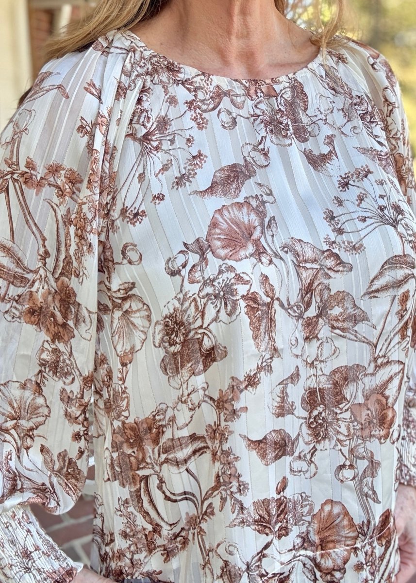 Lurex Floral Print Top - Brown | Umgee - Umgee Top - Jimberly's Boutique - Olive Branch - Mississippi