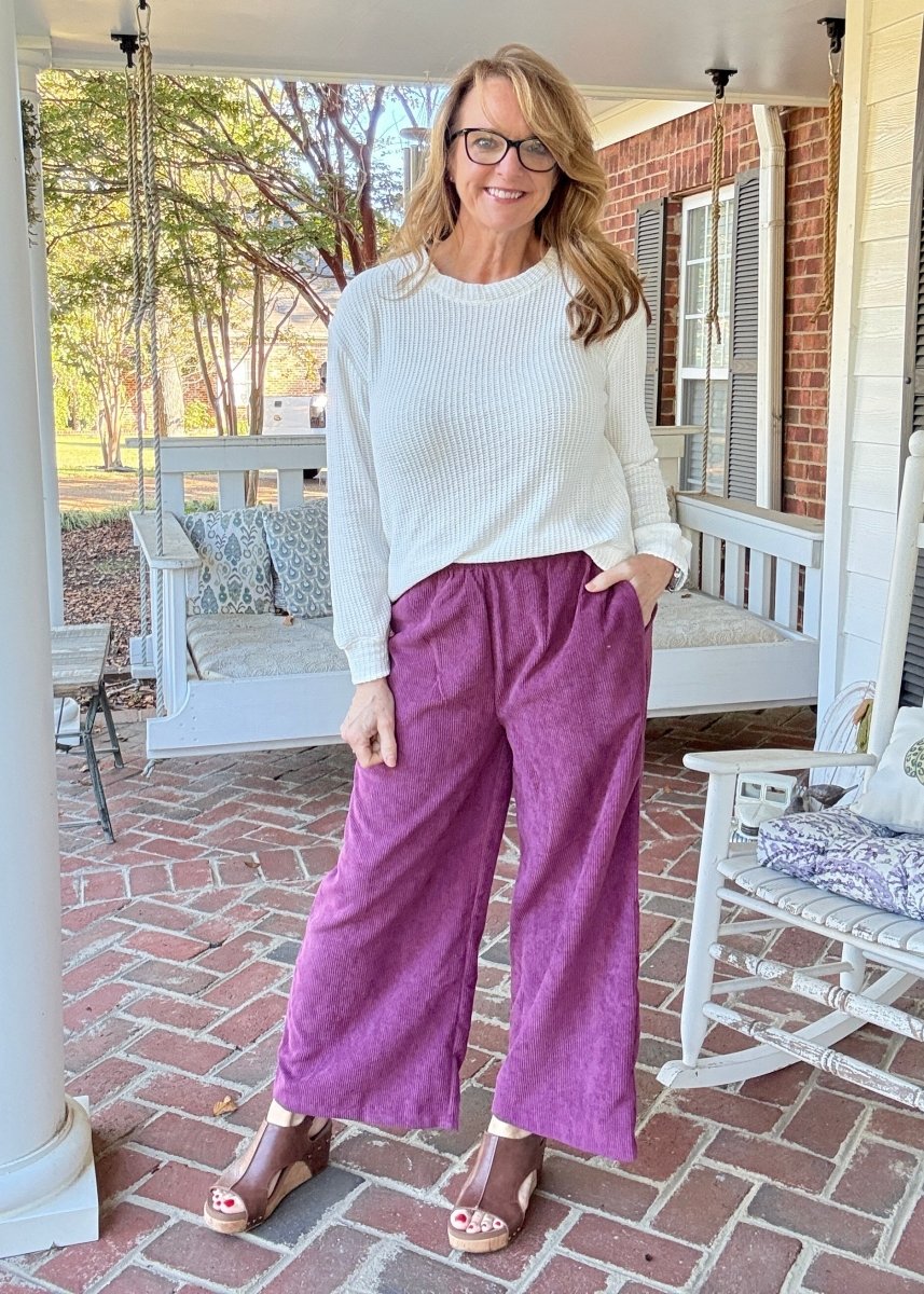 Lydia Corduroy Pants - Eggplant - corduroy pants - Jimberly's Boutique - Olive Branch - Mississippi