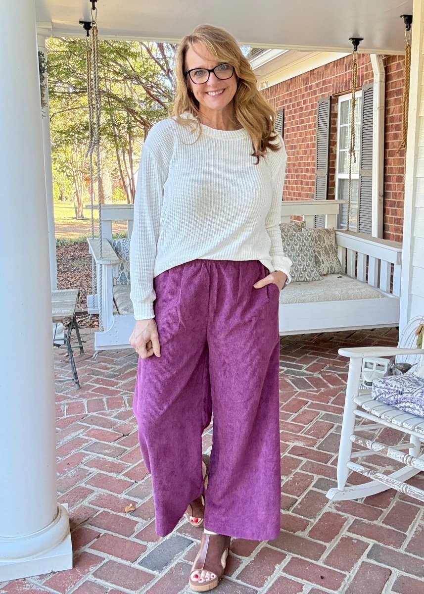 Lydia Corduroy Pants - Eggplant - corduroy pants - Jimberly's Boutique - Olive Branch - Mississippi