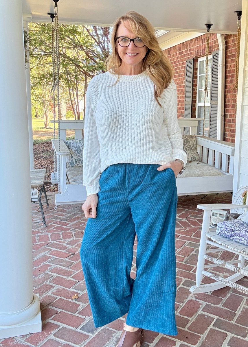 Lydia Corduroy Pants - Teal - corduroy pants - Jimberly's Boutique - Olive Branch - Mississippi