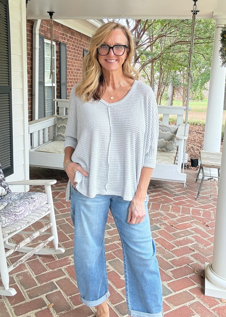 Macie 3/4 Sleeve Sweater - Lt Grey - sweater -Jimberly's Boutique-Olive Branch-Mississippi