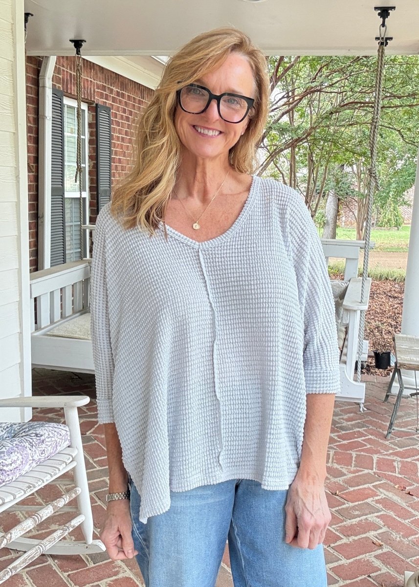 Macie 3/4 Sleeve Sweater - Lt Grey - sweater -Jimberly's Boutique-Olive Branch-Mississippi
