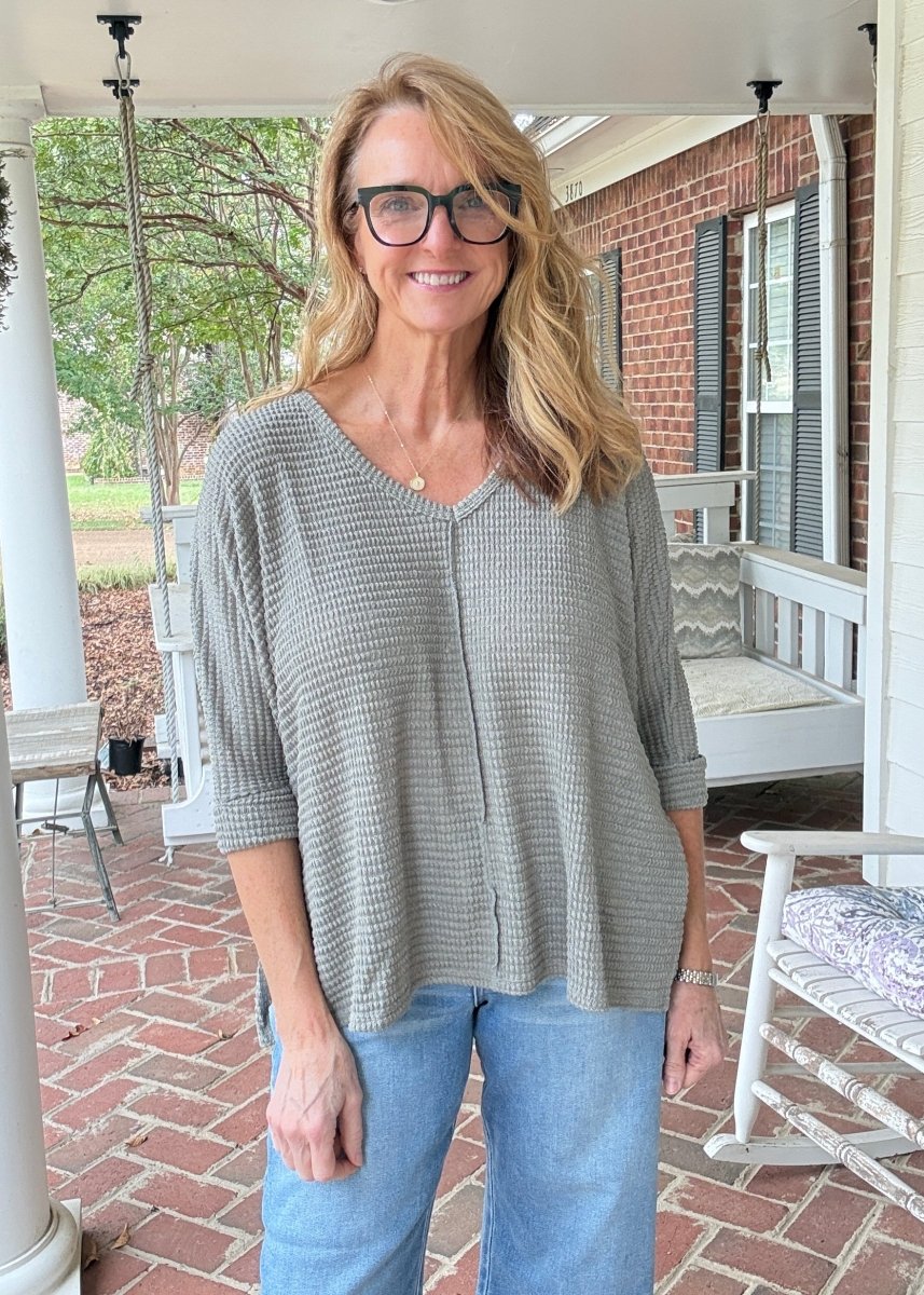 Macie 3/4 Sleeve Sweater - Lt Olive - sweater -Jimberly's Boutique-Olive Branch-Mississippi