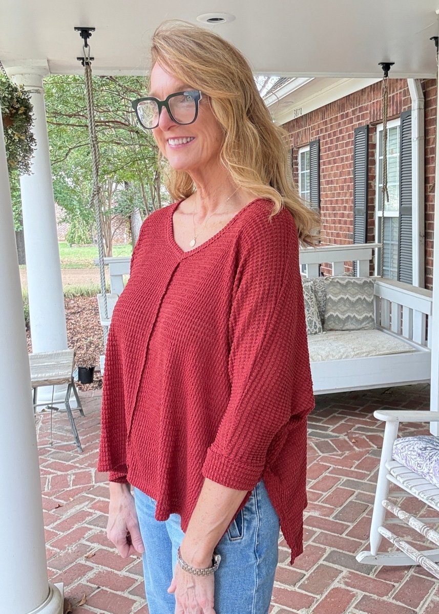 Macie 3/4 Sleeve Sweater - Rust - sweater -Jimberly's Boutique-Olive Branch-Mississippi