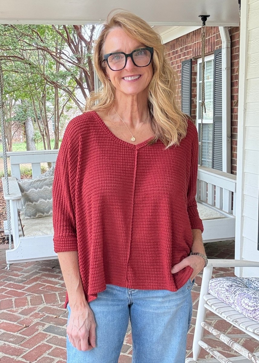 Macie 3/4 Sleeve Sweater - Rust - sweater -Jimberly's Boutique-Olive Branch-Mississippi