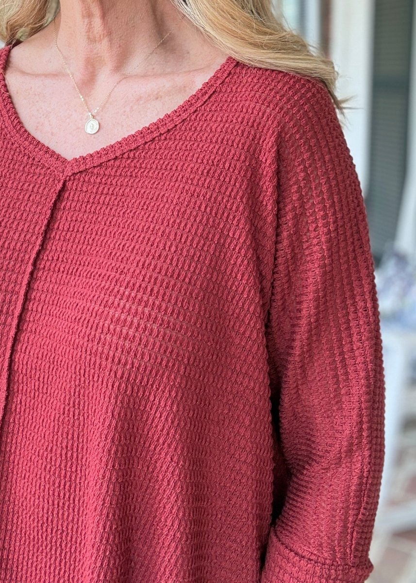 Macie 3/4 Sleeve Sweater - Rust - sweater -Jimberly's Boutique-Olive Branch-Mississippi