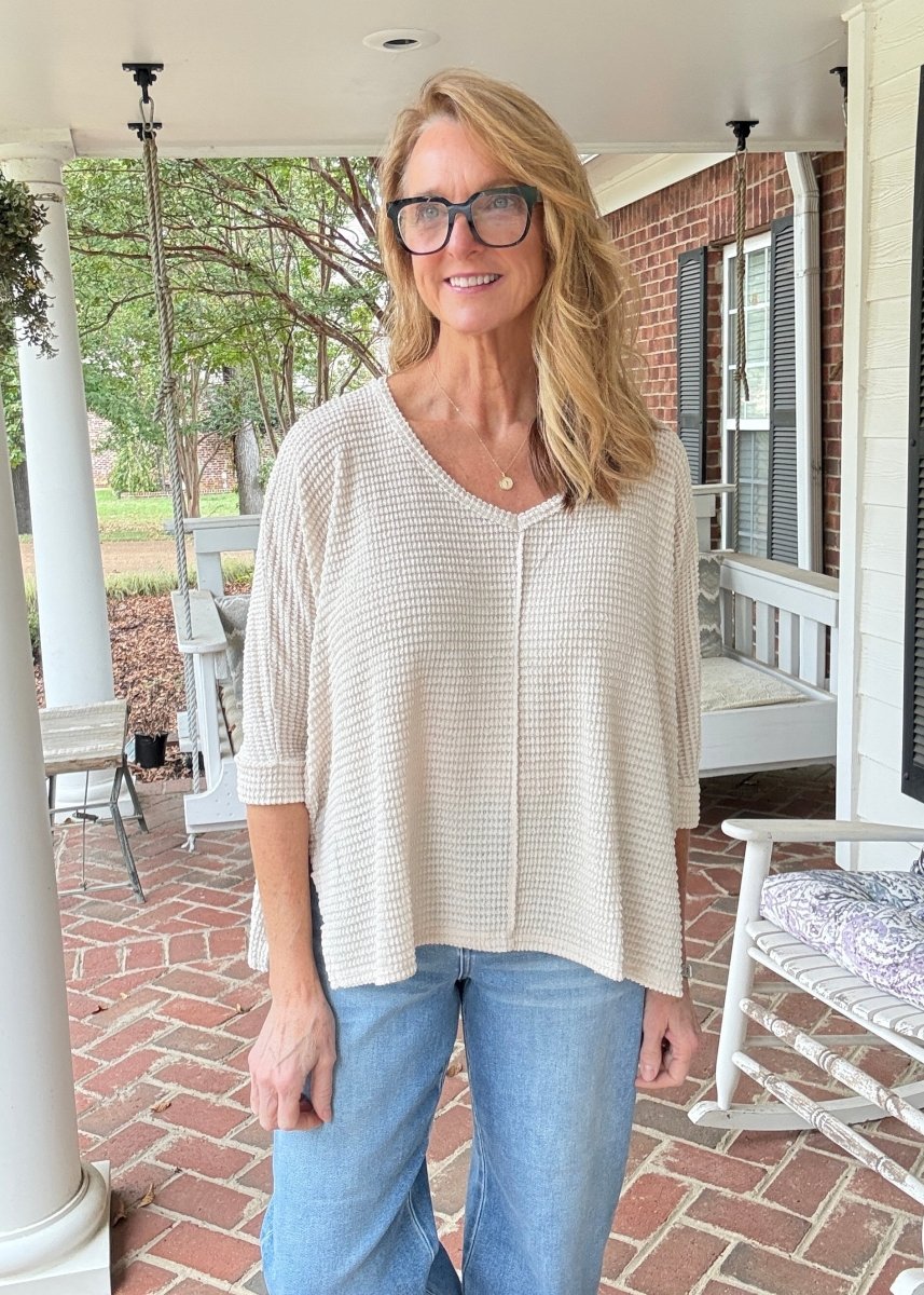 Macie 3/4 Sleeve Sweater - Sand Beige - sweater -Jimberly's Boutique-Olive Branch-Mississippi