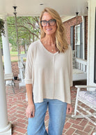 Macie 3/4 Sleeve Sweater - Sand Beige - sweater -Jimberly's Boutique-Olive Branch-Mississippi