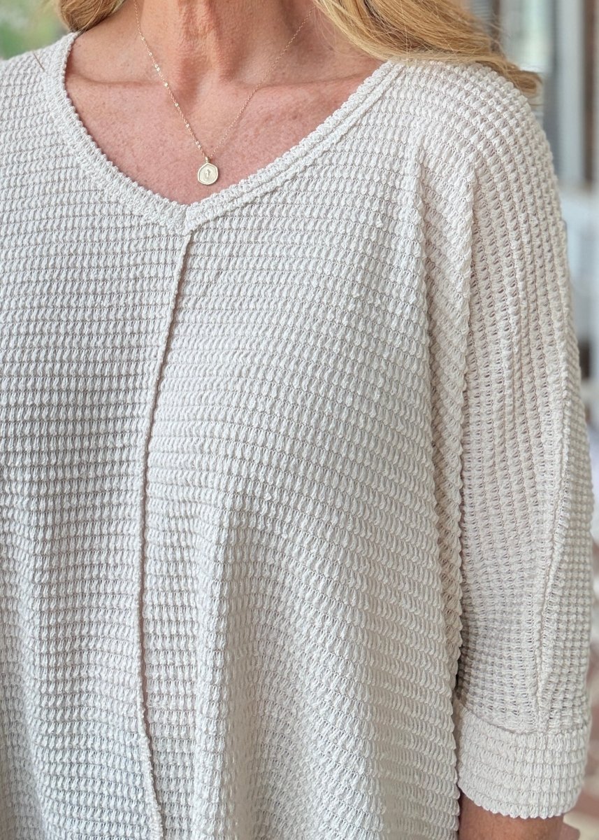 Macie 3/4 Sleeve Sweater - Sand Beige - sweater -Jimberly's Boutique-Olive Branch-Mississippi
