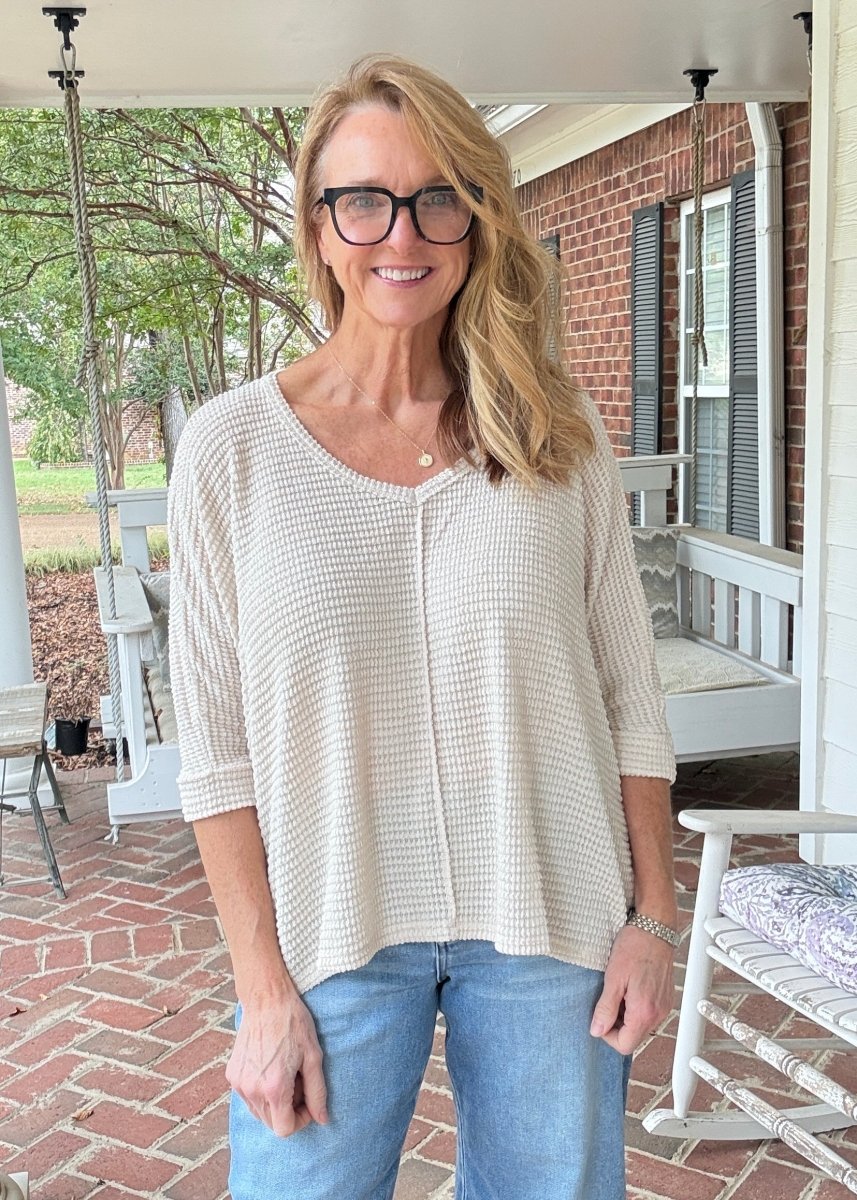Macie 3/4 Sleeve Sweater - Sand Beige - sweater -Jimberly's Boutique-Olive Branch-Mississippi