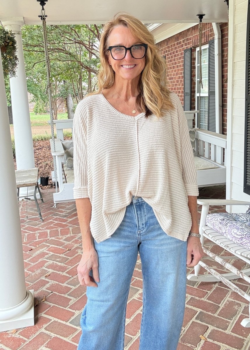 Macie 3/4 Sleeve Sweater - Sand Beige - sweater -Jimberly's Boutique-Olive Branch-Mississippi