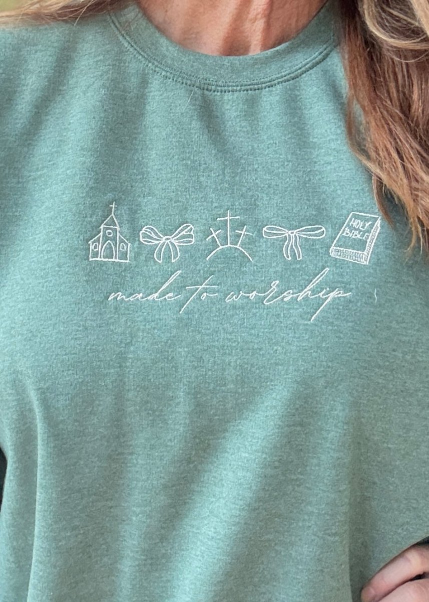 Made to Worship Embroidered Sweatshirt - sweatshirt - Jimberly's Boutique - Olive Branch - Mississippi