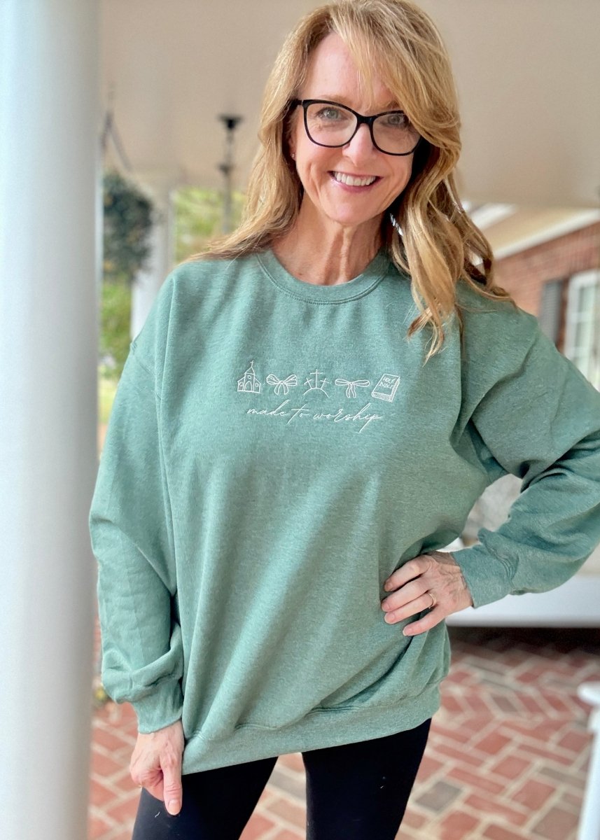 Made to Worship Embroidered Sweatshirt - sweatshirt - Jimberly's Boutique - Olive Branch - Mississippi