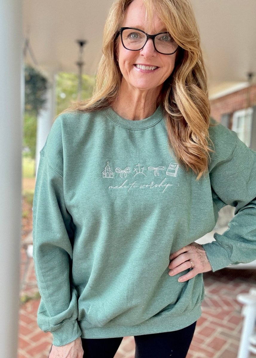 Made to Worship Embroidered Sweatshirt - sweatshirt - Jimberly's Boutique - Olive Branch - Mississippi