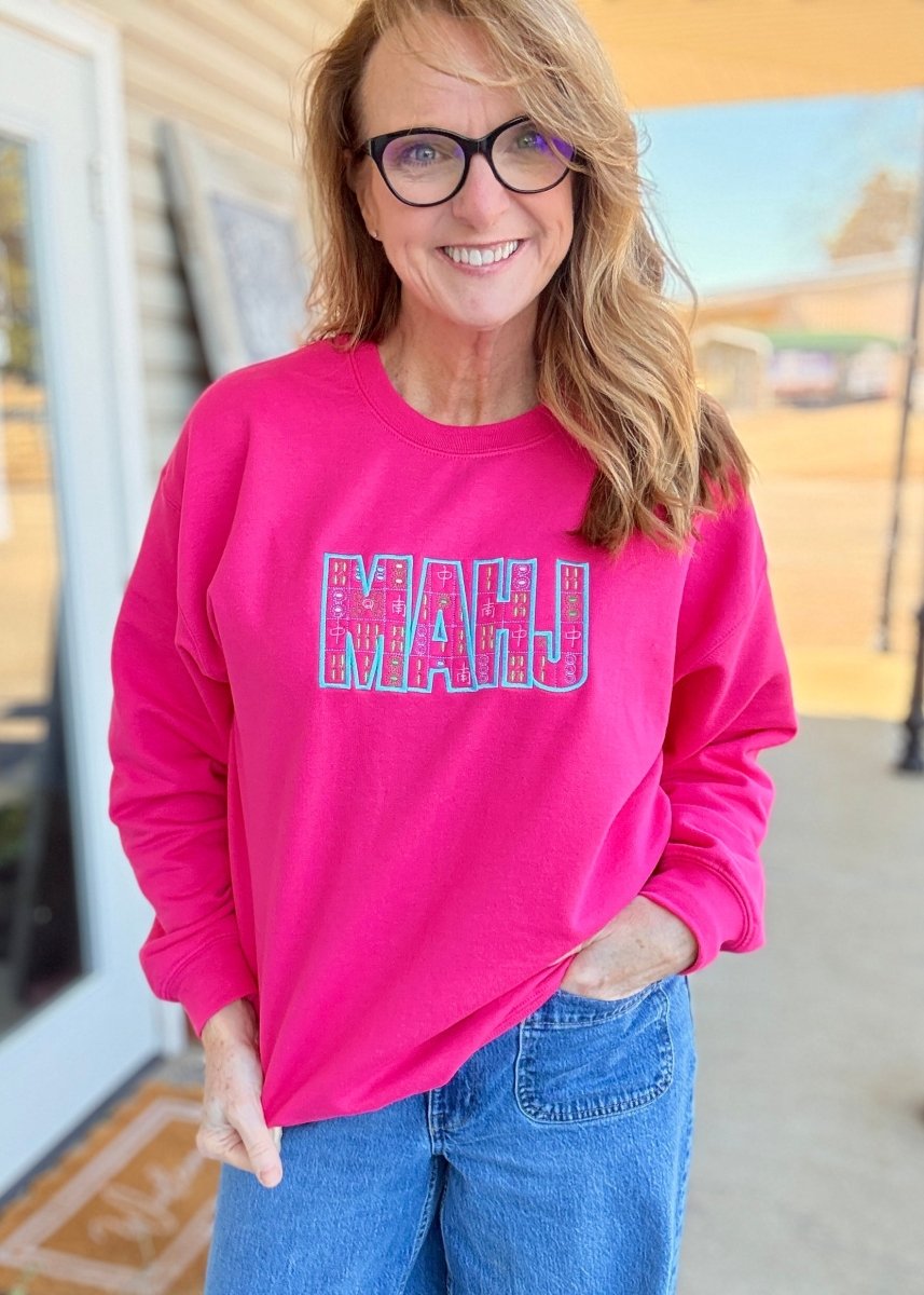 MAHJ Embroidered Sweatshirt - Heliconia - Embroidered Sweatshirt - Jimberly's Boutique - Olive Branch - Mississippi