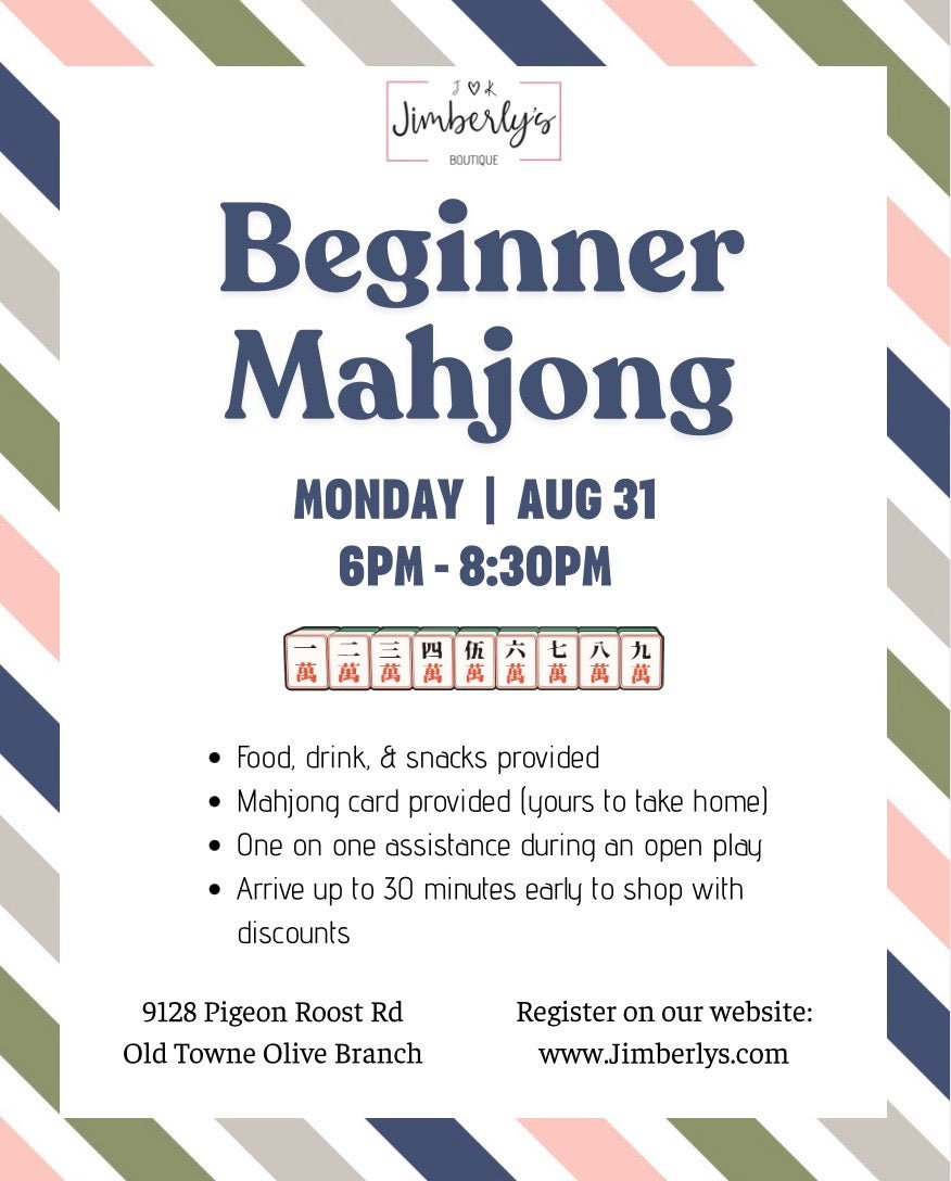 Mahjong - Beginner Class - Monday 8/31/26 - Mahjong Beginner -Jimberly's Boutique-Olive Branch-Mississippi