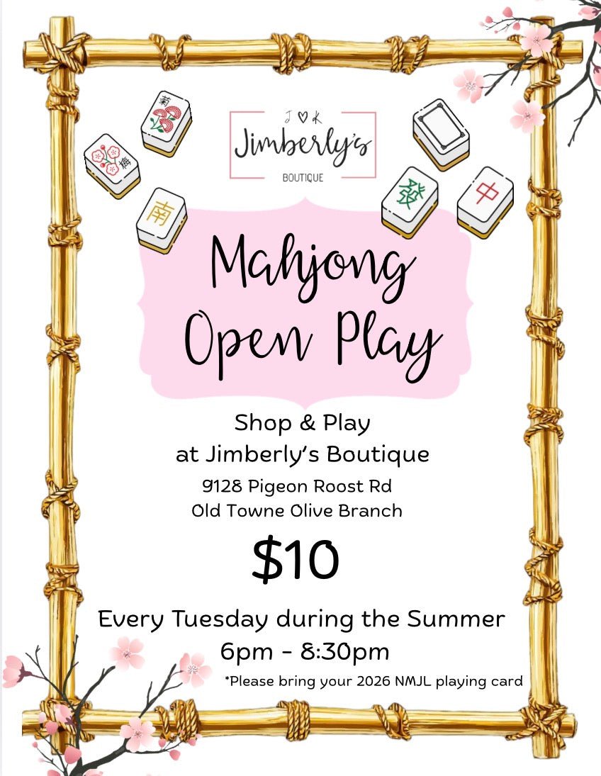 Mahjong Open Play | Tuesday Nights - Summer 2026 - Mahjong Class -Jimberly's Boutique-Olive Branch-Mississippi