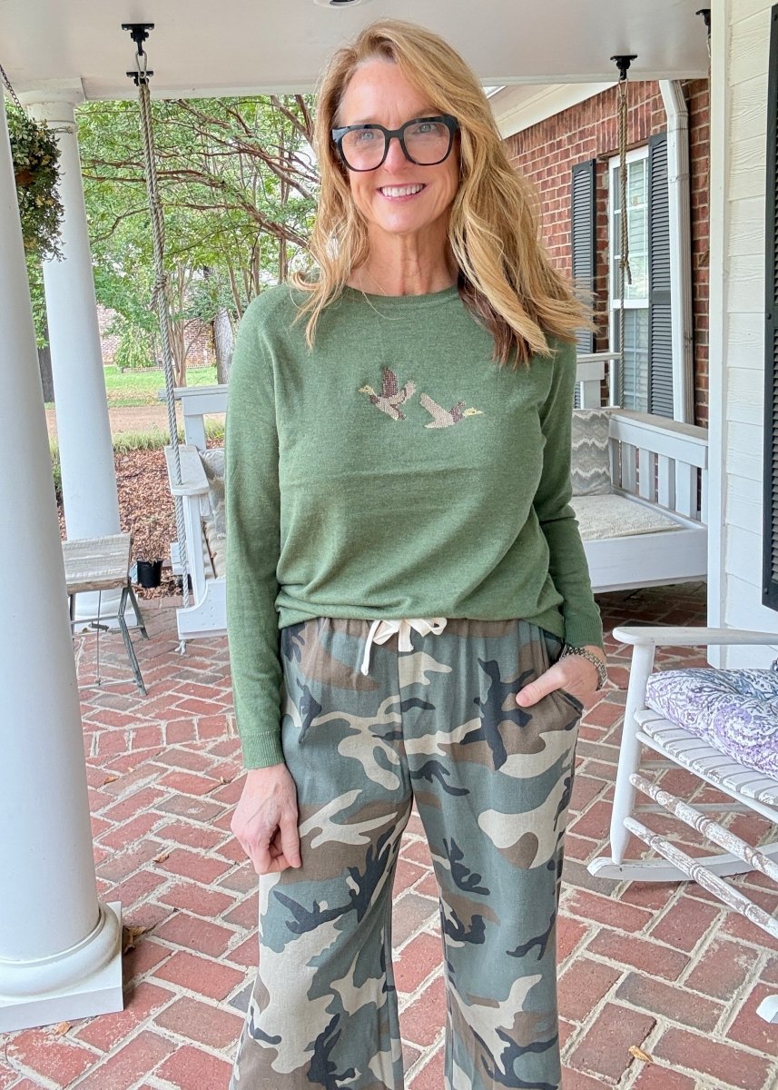 Mallard Embroidered Sweater - Olive Green - Jimberly's Boutique-Olive Branch-Mississippi