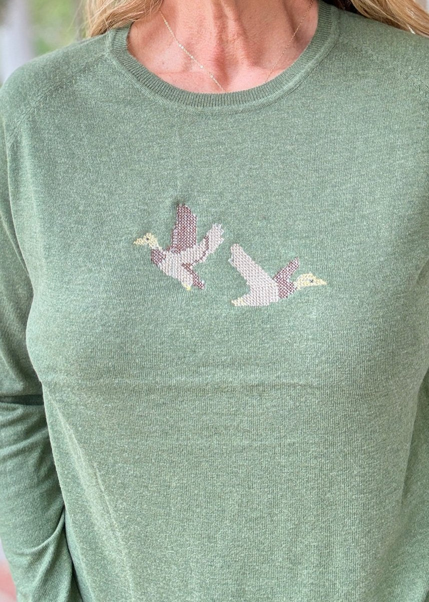 Mallard Embroidered Sweater - Olive Green - Jimberly's Boutique-Olive Branch-Mississippi