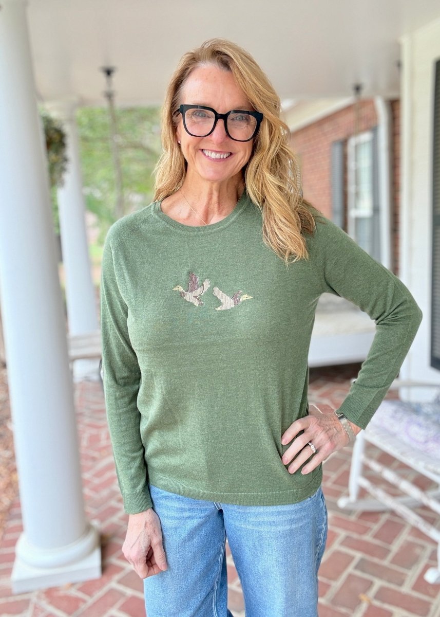 Mallard Embroidered Sweater - Olive Green - Jimberly's Boutique-Olive Branch-Mississippi