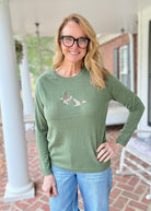 Mallard Embroidered Sweater - Olive Green - Jimberly's Boutique-Olive Branch-Mississippi