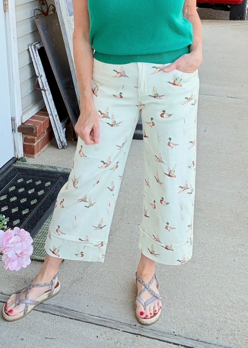 Mallard Print Cuffed Jeans - Jimberly's Boutique-Olive Branch-Mississippi