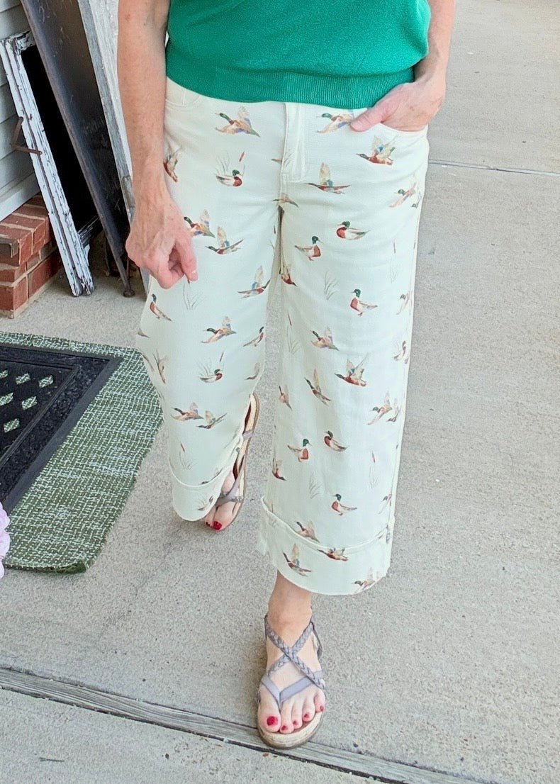 Mallard Print Cuffed Jeans - Jimberly's Boutique-Olive Branch-Mississippi