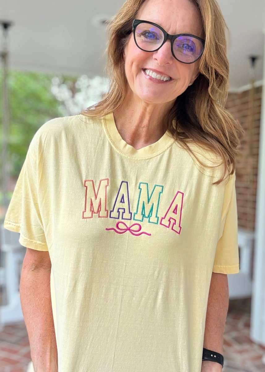 MAMA w/Bow Embroidered Comfort Colors SS T Shirt - Embroidered Comfort Colors - Jimberly's Boutique - Olive Branch - Mississippi