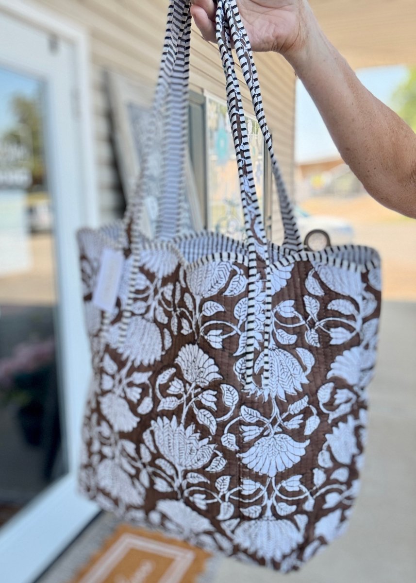 Maple Blossom Brown Scalloped Tote Bag | Nash Grey - floral tote bag - Jimberly's Boutique - Olive Branch - Mississippi