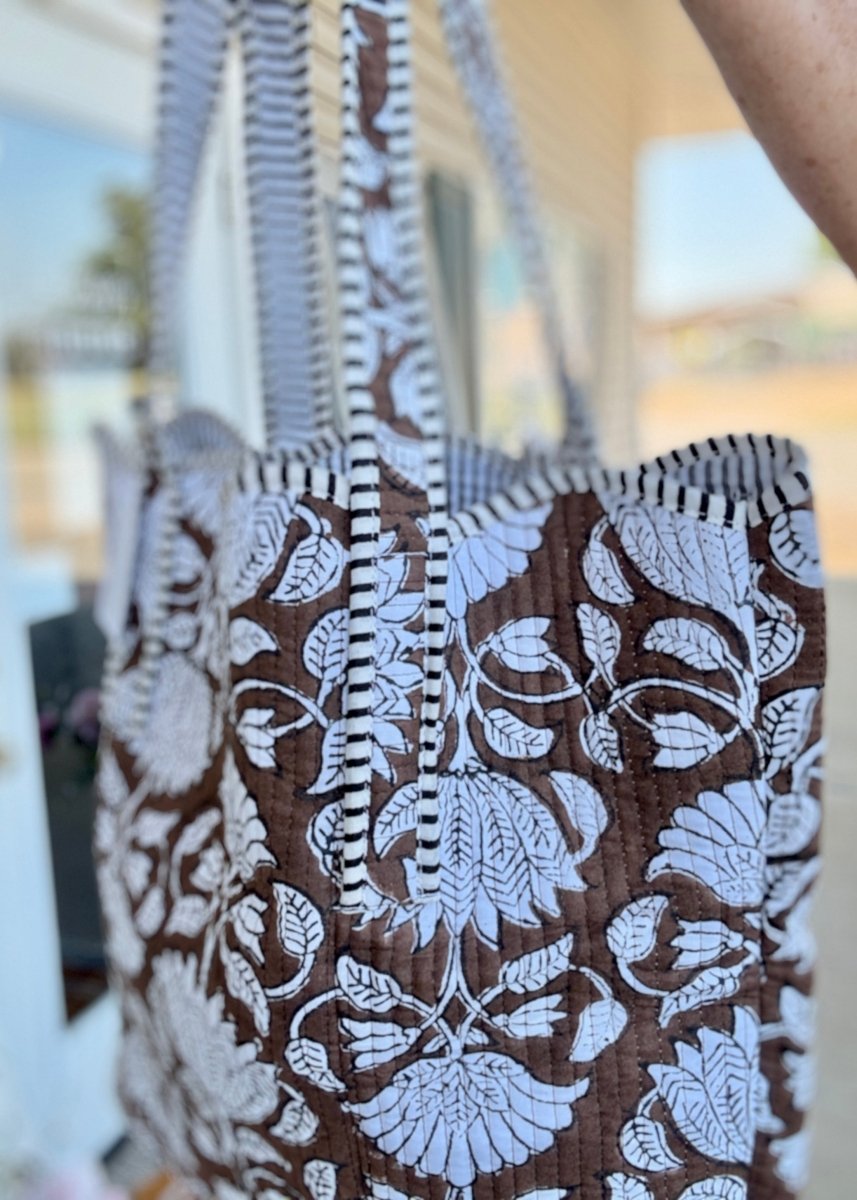 Maple Blossom Brown Scalloped Tote Bag | Nash Grey - floral tote bag - Jimberly's Boutique - Olive Branch - Mississippi