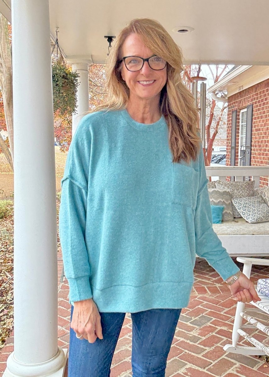 Melange Oversized Sweater - Dusty Teal - sweater - Jimberly's Boutique - Olive Branch - Mississippi