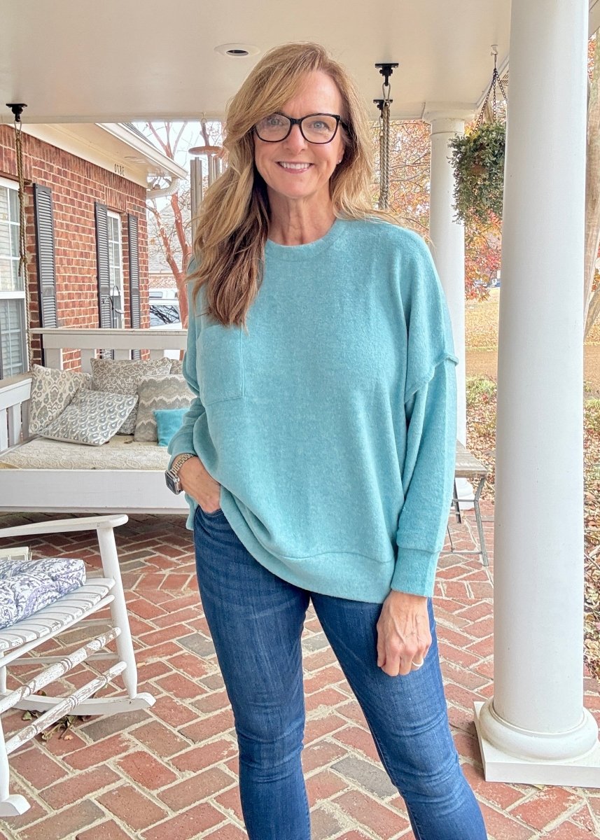 Melange Oversized Sweater - Dusty Teal - sweater - Jimberly's Boutique - Olive Branch - Mississippi