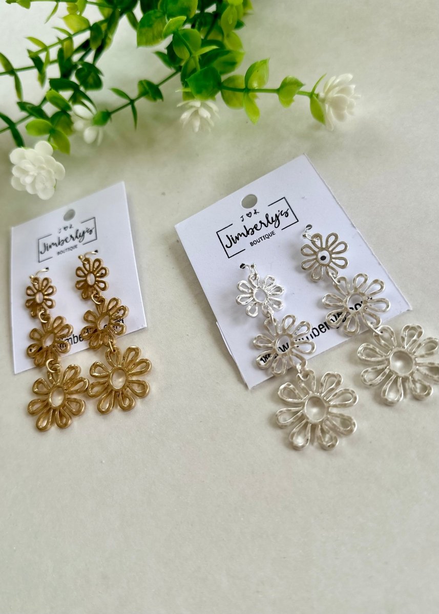 Metal Floral Cut Out Drop Earrings - earrings -Jimberly's Boutique-Olive Branch-Mississippi
