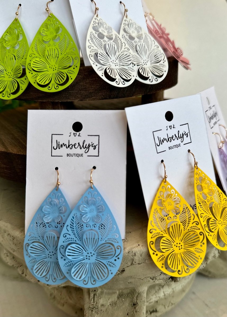 Metal Floral Cut Out Teardrop Earrings - -Jimberly's Boutique-Olive Branch-Mississippi